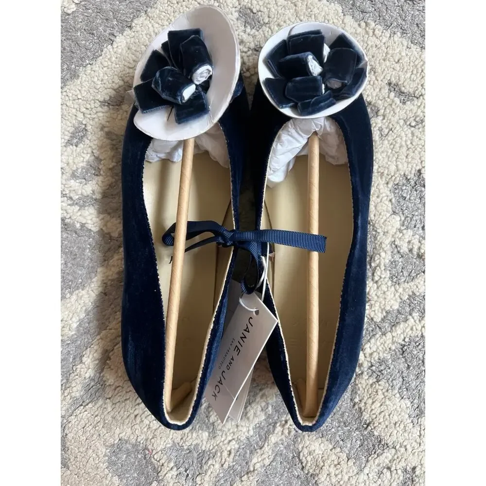 NWT❤️Janie and Jack Dark Marine Velvet Bow Ballet Flat sz3K